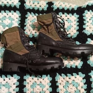 Mens Sz 6R Military Black Olive Combat Boots Camo Jungle Lace Up Womens Sz 9 Tac